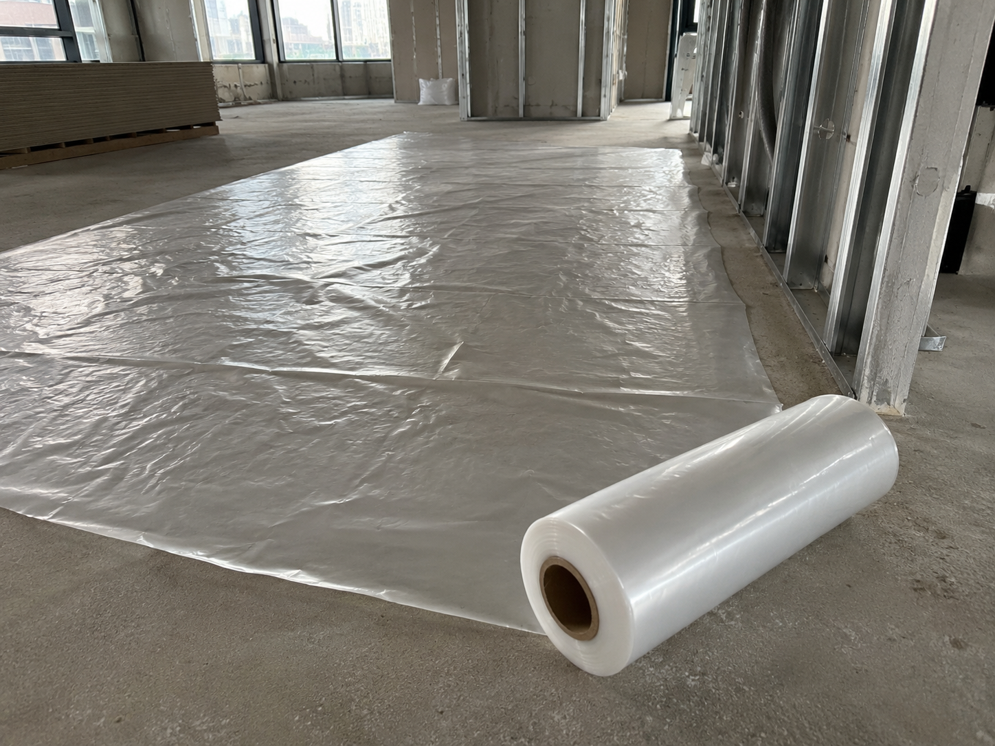 PE building film roll for construction protection and moisture barrier