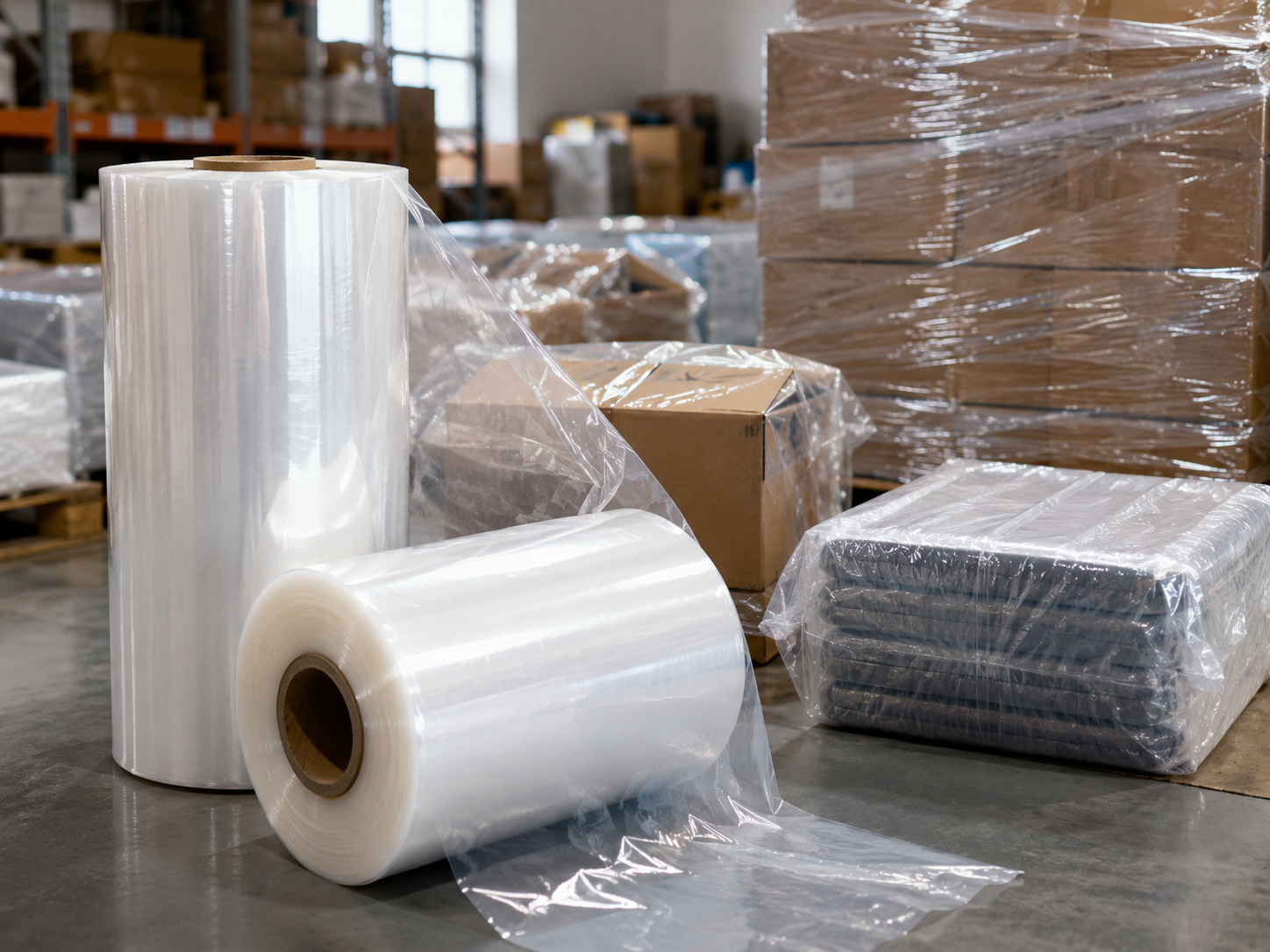 PE packaging film roll for product protection and wrapping